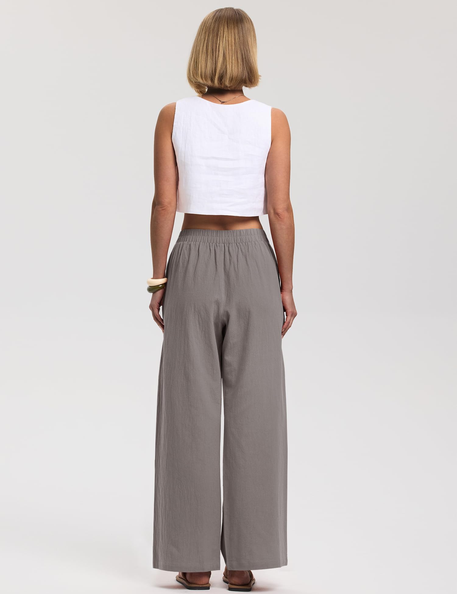 LOMON Cotton Linen Pants Women Wide Leg Palazzo Pants Beach Vacation Outfits Summer 2026 Flowy Clothes Trousers with Pockets