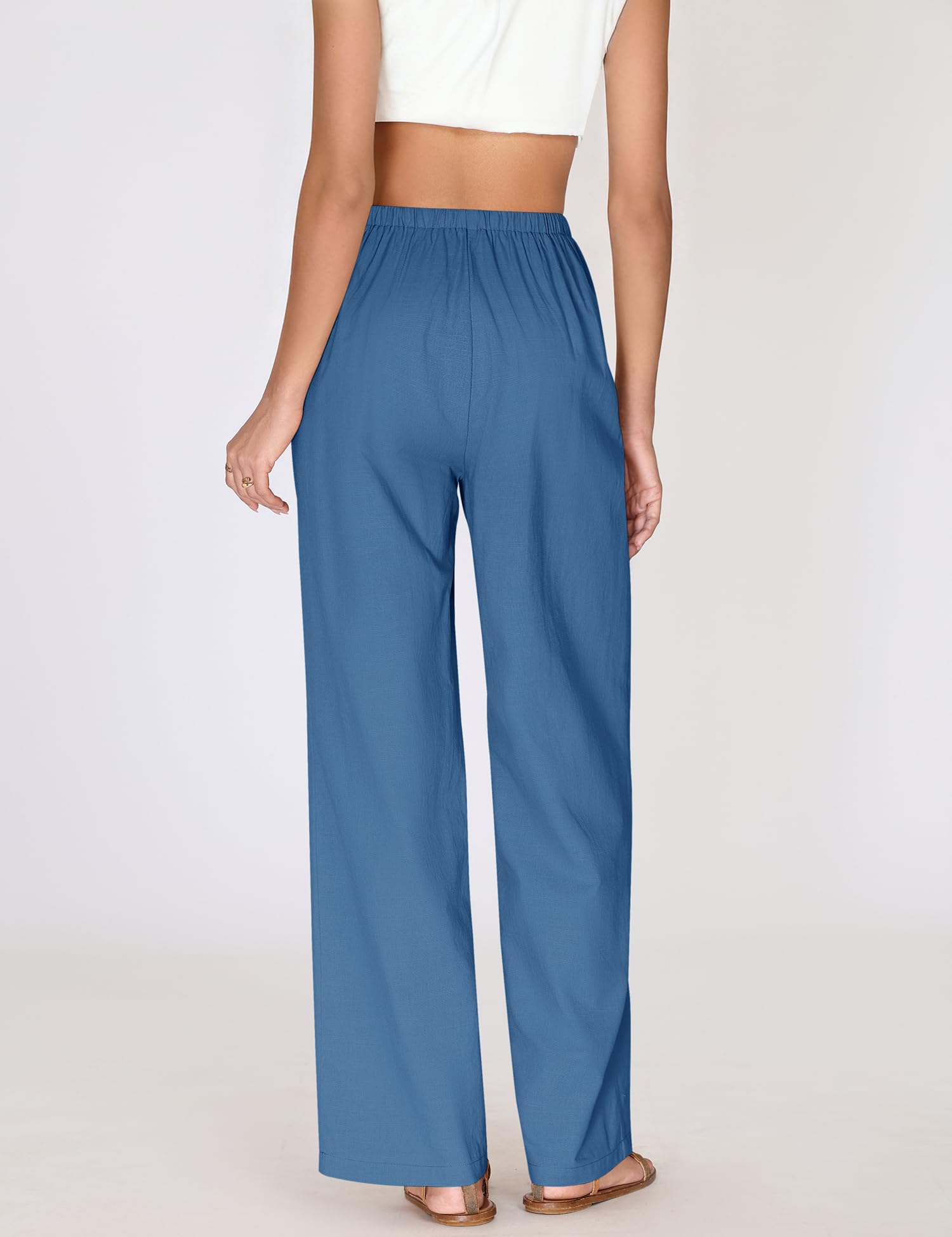 LOMON Womens Linen Pants Summer Wide Leg Cotton Pants Drawstring Elastic Waist Casual Loose Slacks Work Trousers with Pockets