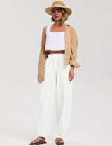 LOMON Linen Barrel Pants Women Wide Leg Palazzo Summer Baggy Harem Pants Boho Casual Trousers with Pockets Beach Vacation