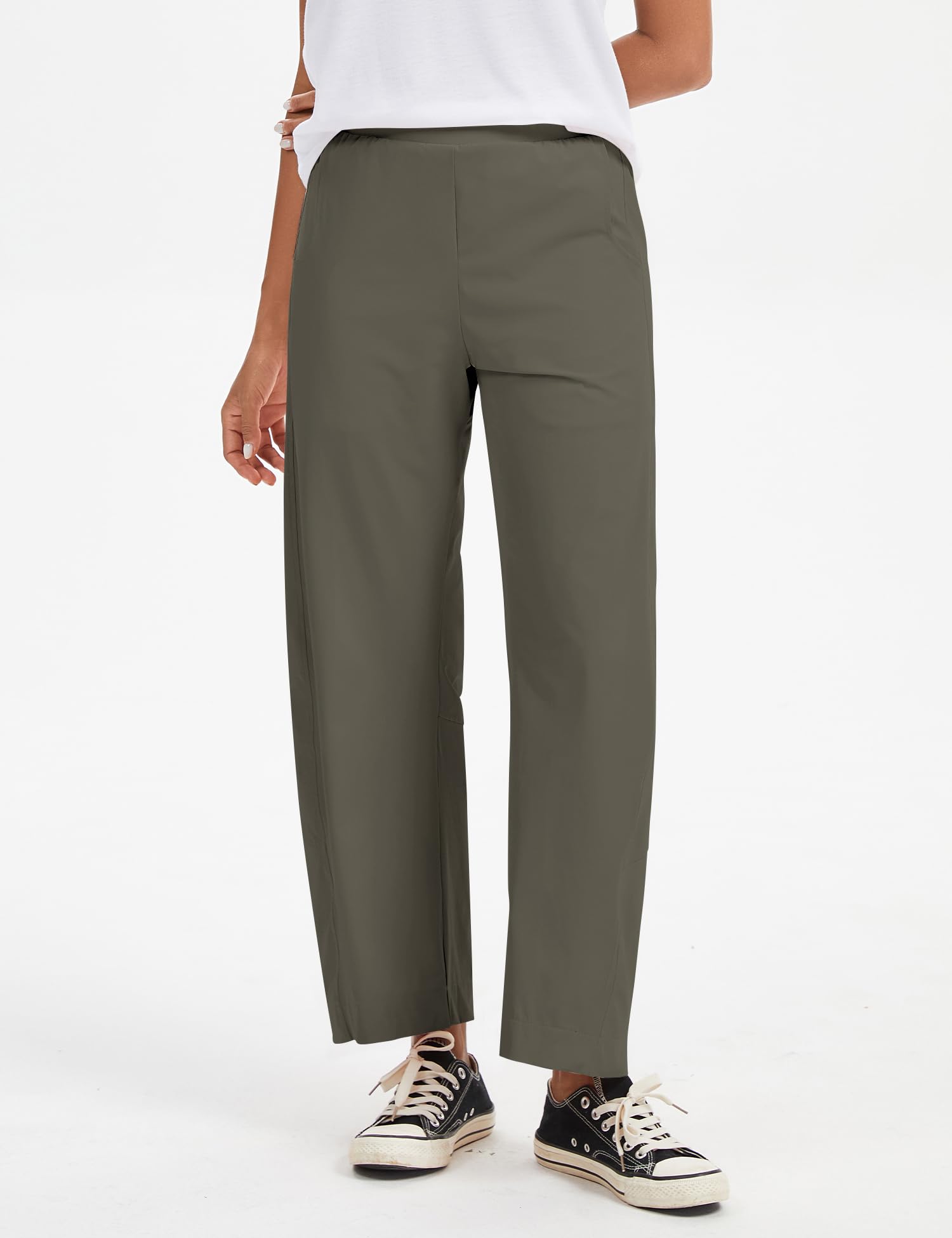 LOMON Wide Leg Barrel Pants for Women 27" Work Dress Casual Golf Loose Fit Crop Ankle Palazzo Slacks with Pockets Spring 2026