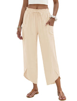 LOMON Women Linen Palazzo Pants Boho Wide Leg Elastic Waisted Casual Capri Pant Summer Harem Lounge with Pockets