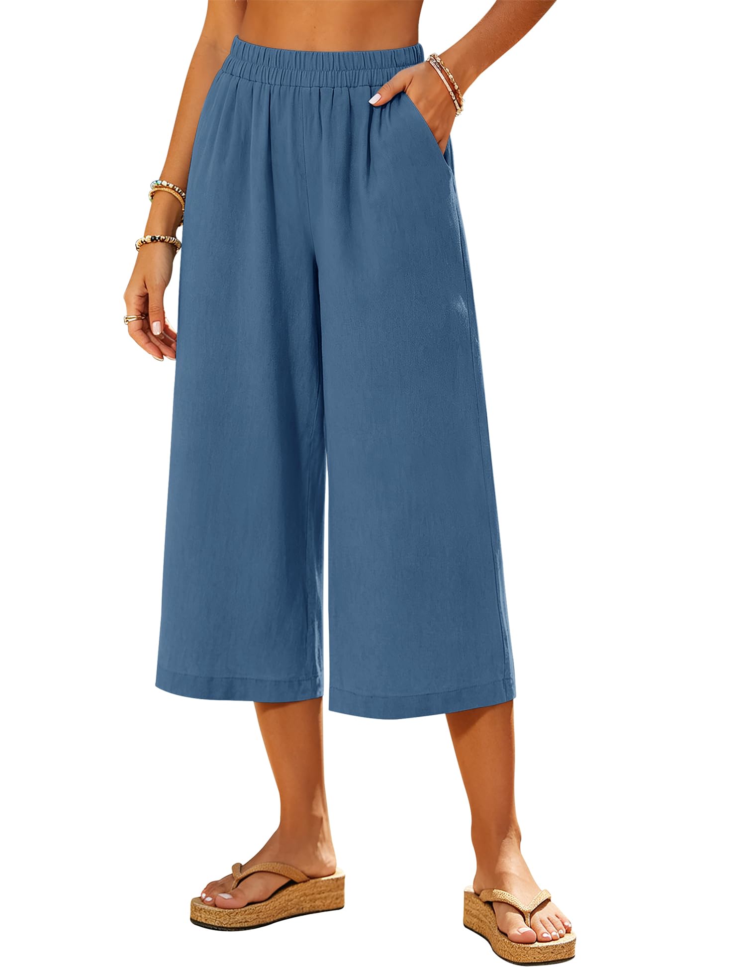 LOMON Women's Wide Leg Capri Pants Cropped Palazzo Summer Beach Vacation Casual Pants with Pockets