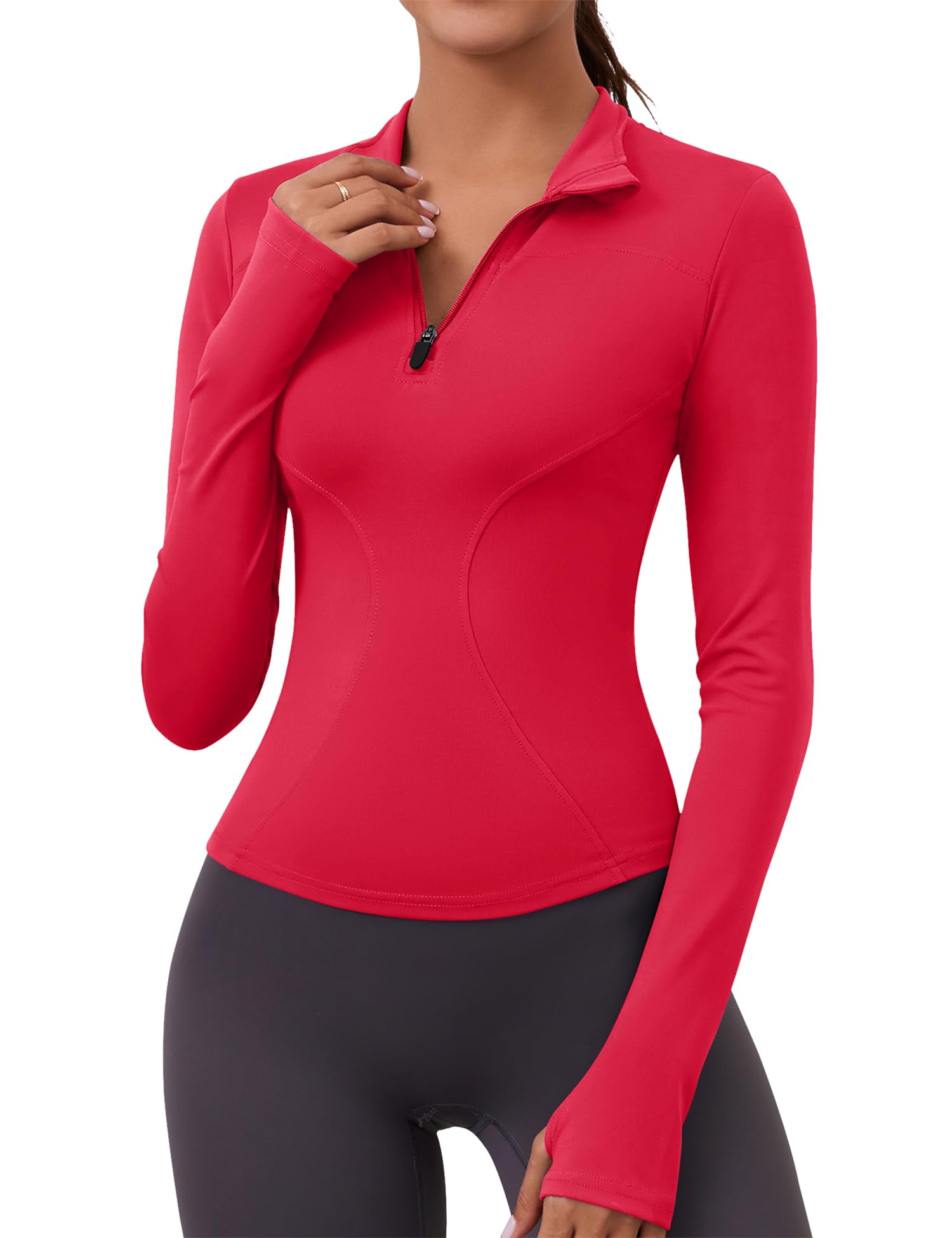 LOMON Womens Long Sleeve Workout Tops Quick Dry Quarter Zip Pullover Crop Yoga Athletic Slim Fit Shirts