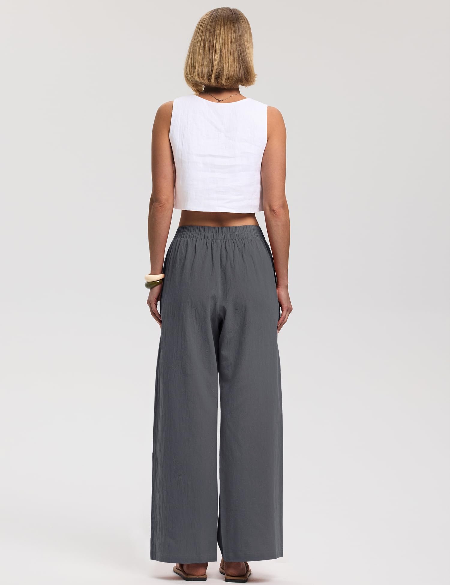 LOMON Cotton Linen Pants Women Wide Leg Palazzo Pants Beach Vacation Outfits Summer 2026 Flowy Clothes Trousers with Pockets