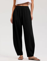LOMON Linen Barrel Pants Women Wide Leg Palazzo Summer Baggy Harem Pants Boho Casual Trousers with Pockets Beach Vacation