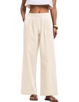 LOMON Cotton Linen Pants Women Wide Leg Palazzo Pants Beach Vacation Outfits Summer 2026 Flowy Clothes Trousers with Pockets