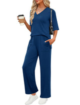 LOMON Women's 2 Piece Lounge Pajama Sets Soft 3/4 Sleeve Tops and Wide Leg Pants Loose Casual Outfits with Pockets