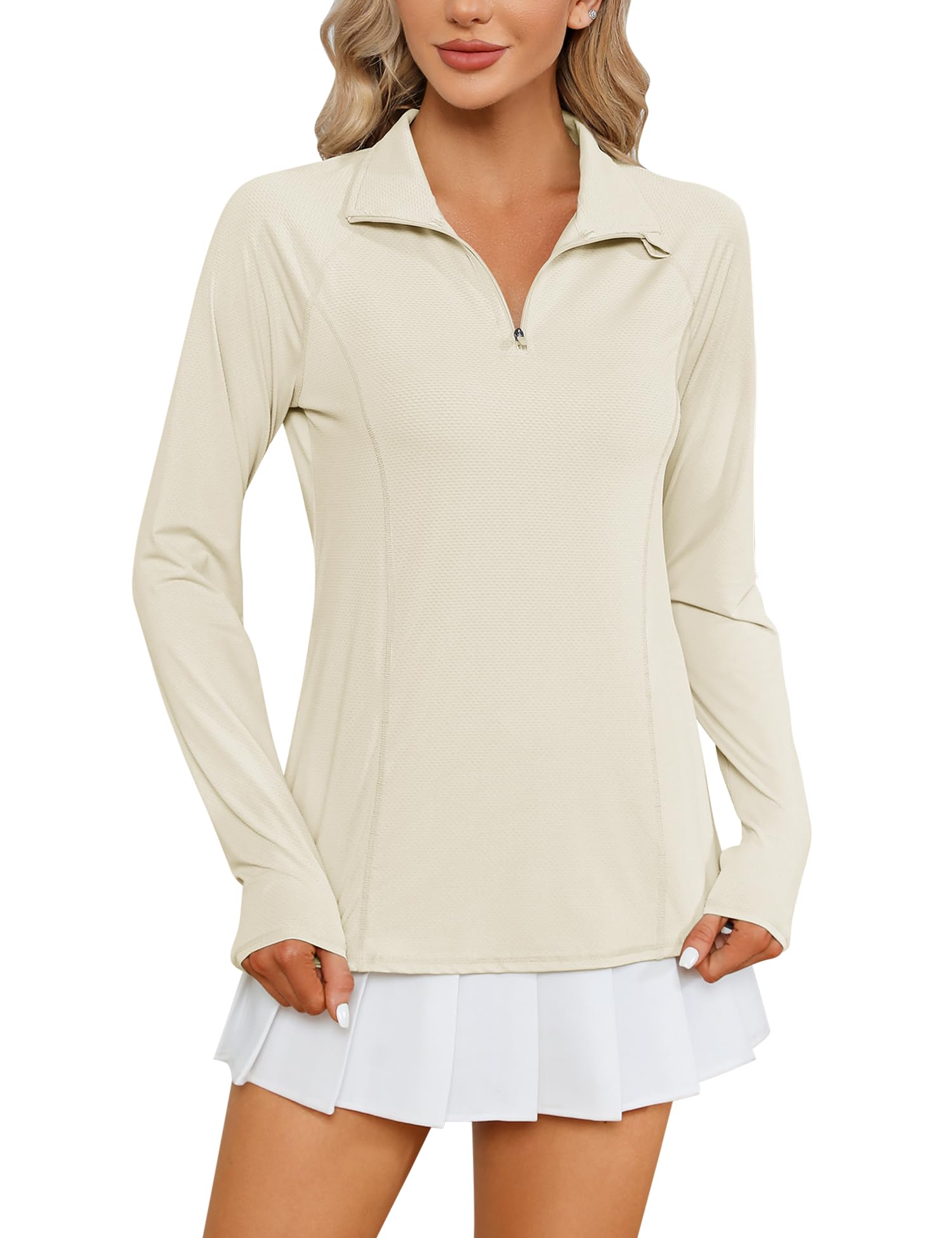 LOMON Women Long Sleeve Shirts Sun Protection 1/4 Zip Summer Quick Dry Hiking Shirts Quarter Zip Pullover for Women