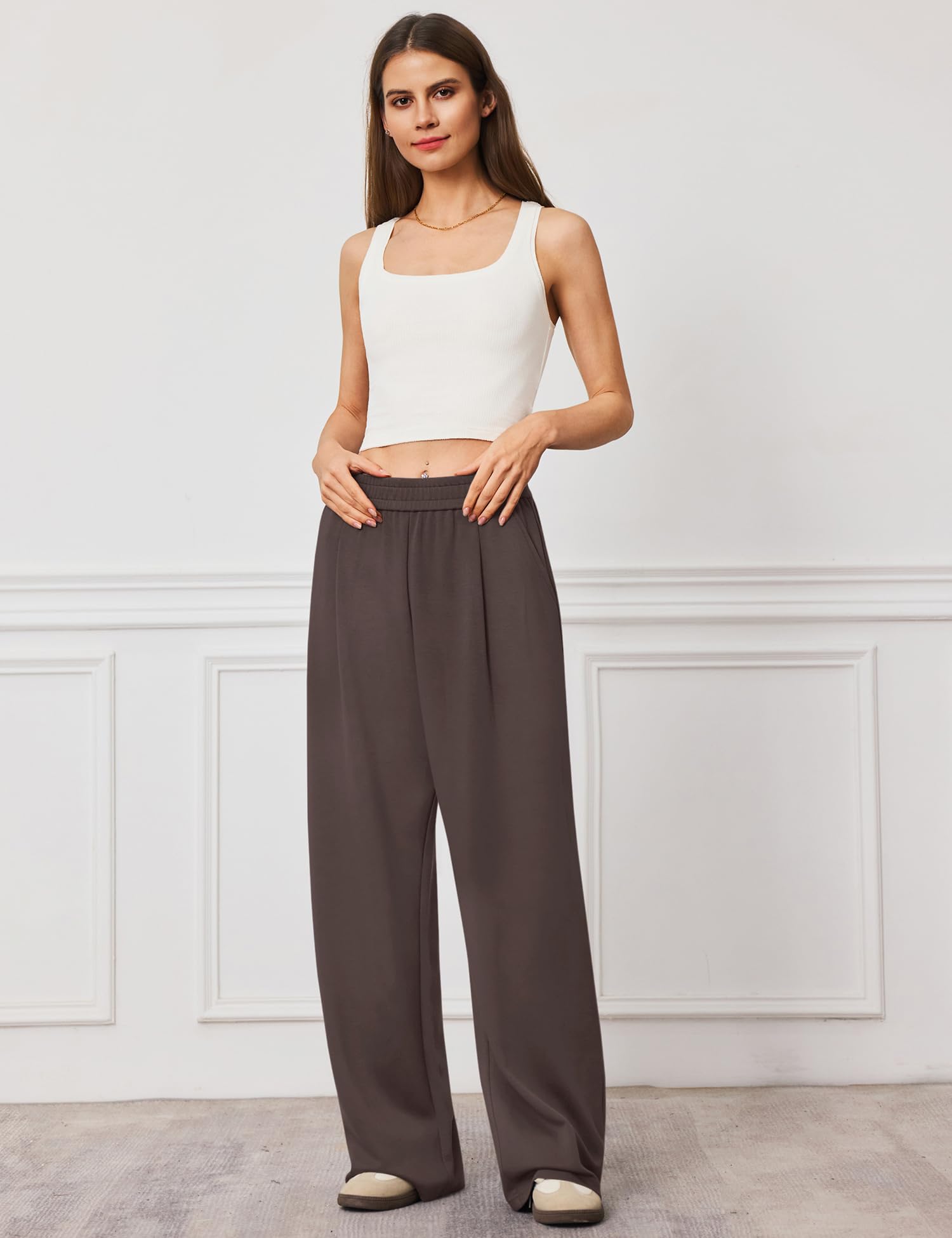 LOMON Womens Wide Leg Pants Travel Casual Lounge High Waist Flowy Palazzo Pants with Pocket Loose Spring Summer Clothing