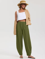 LOMON Linen Barrel Pants Women Wide Leg Palazzo Summer Baggy Harem Pants Boho Casual Trousers with Pockets Beach Vacation