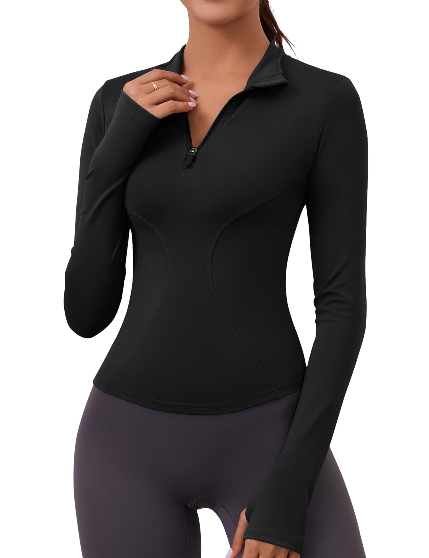 LOMON Womens Long Sleeve Workout Tops Quick Dry Quarter Zip Pullover Crop Yoga Athletic Slim Fit Shirts