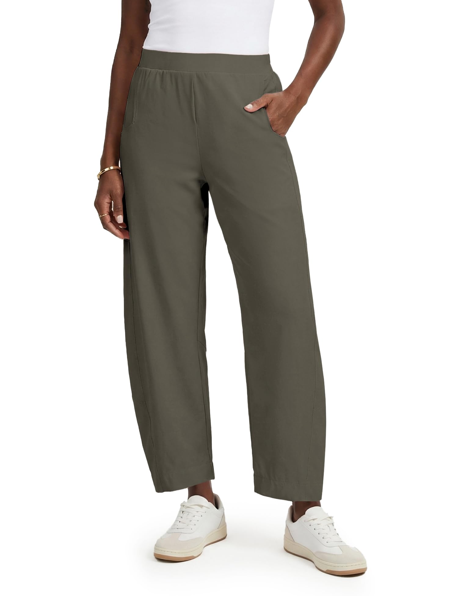 LOMON Wide Leg Barrel Pants for Women 27" Work Dress Casual Golf Loose Fit Crop Ankle Palazzo Slacks with Pockets Spring 2026
