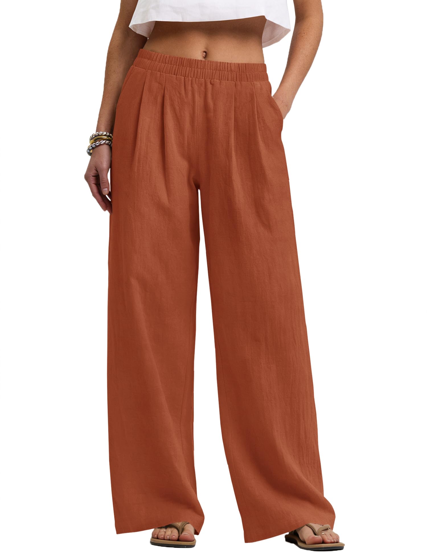 LOMON Cotton Linen Pants Women Wide Leg Palazzo Pants Beach Vacation Outfits Summer 2026 Flowy Clothes Trousers with Pockets