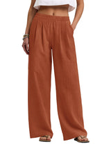LOMON Cotton Linen Pants Women Wide Leg Palazzo Pants Beach Vacation Outfits Summer 2026 Flowy Clothes Trousers with Pockets