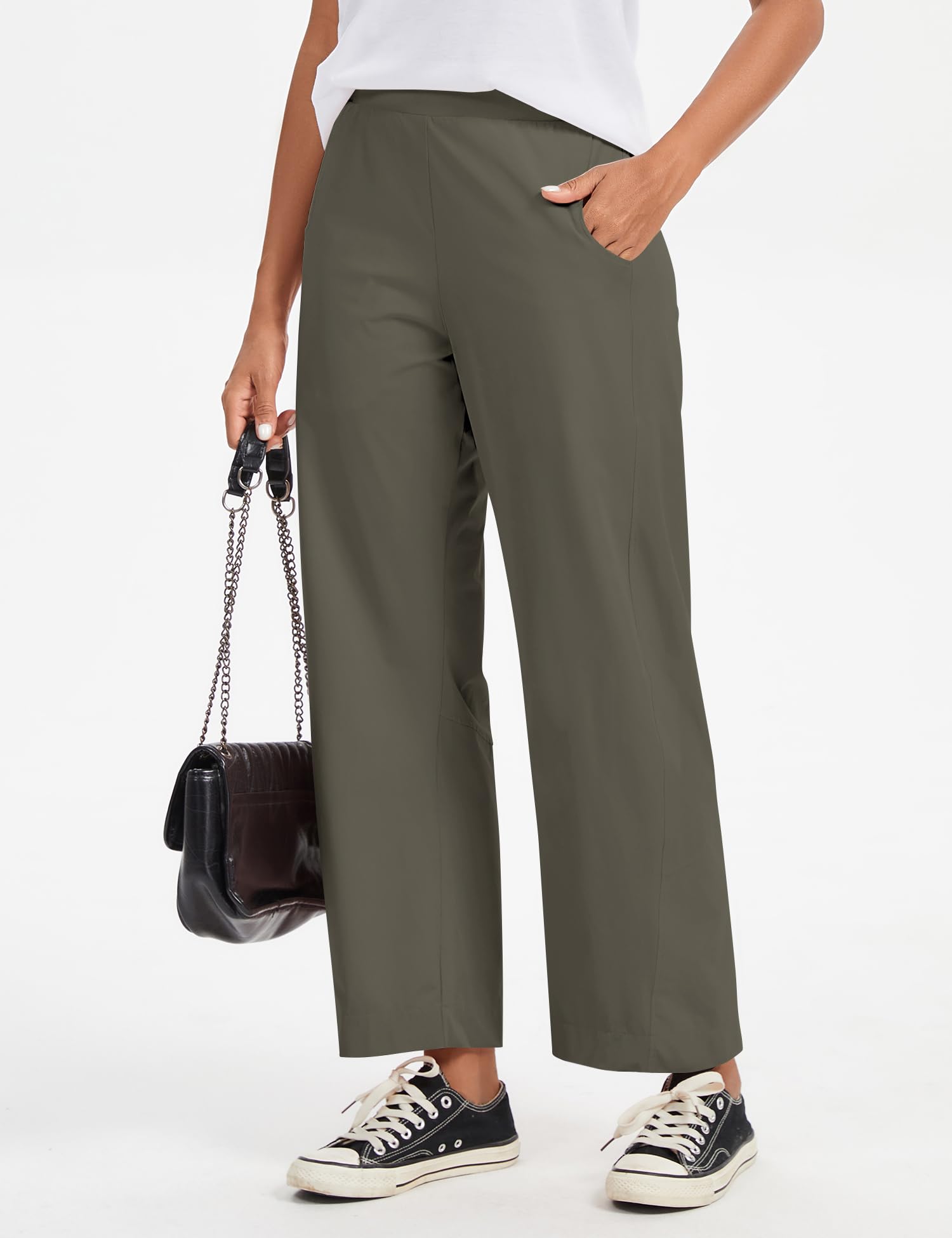 LOMON Wide Leg Barrel Pants for Women 27" Work Dress Casual Golf Loose Fit Crop Ankle Palazzo Slacks with Pockets Spring 2026