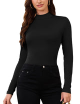 LOMON Women Thermal Long Sleeve Shirts Mock Turtle Neck Fitted Tops Fleece Lined Winter Tops Base Layer Undershirt