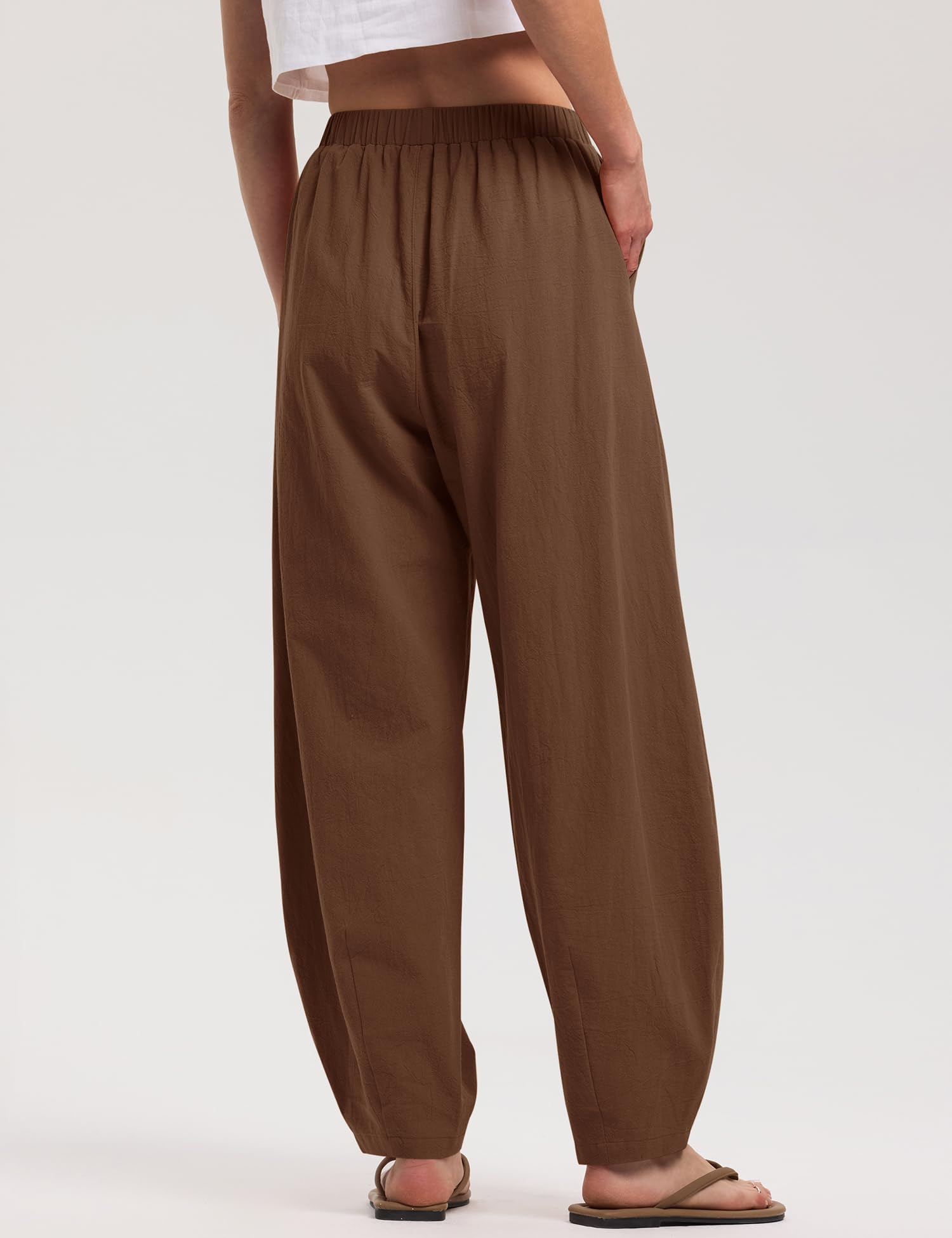 LOMON Linen Barrel Pants Women Wide Leg Palazzo Summer Baggy Harem Pants Boho Casual Trousers with Pockets Beach Vacation