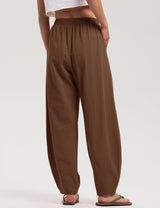 LOMON Linen Barrel Pants Women Wide Leg Palazzo Summer Baggy Harem Pants Boho Casual Trousers with Pockets Beach Vacation