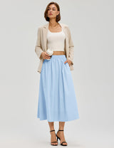 LOMON Midi Skirts for Women A-Line Cotton Flowy Maxi Skirt Boho Summer Beach Casual Elastic Waist Dress Outfit with Pockets