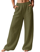 LOMON Linen Pants Women Wide Leg Palazzo Summer Flowy Pants Beach Vacation Clothes Elastic Waist Travel Trousers with Pockets