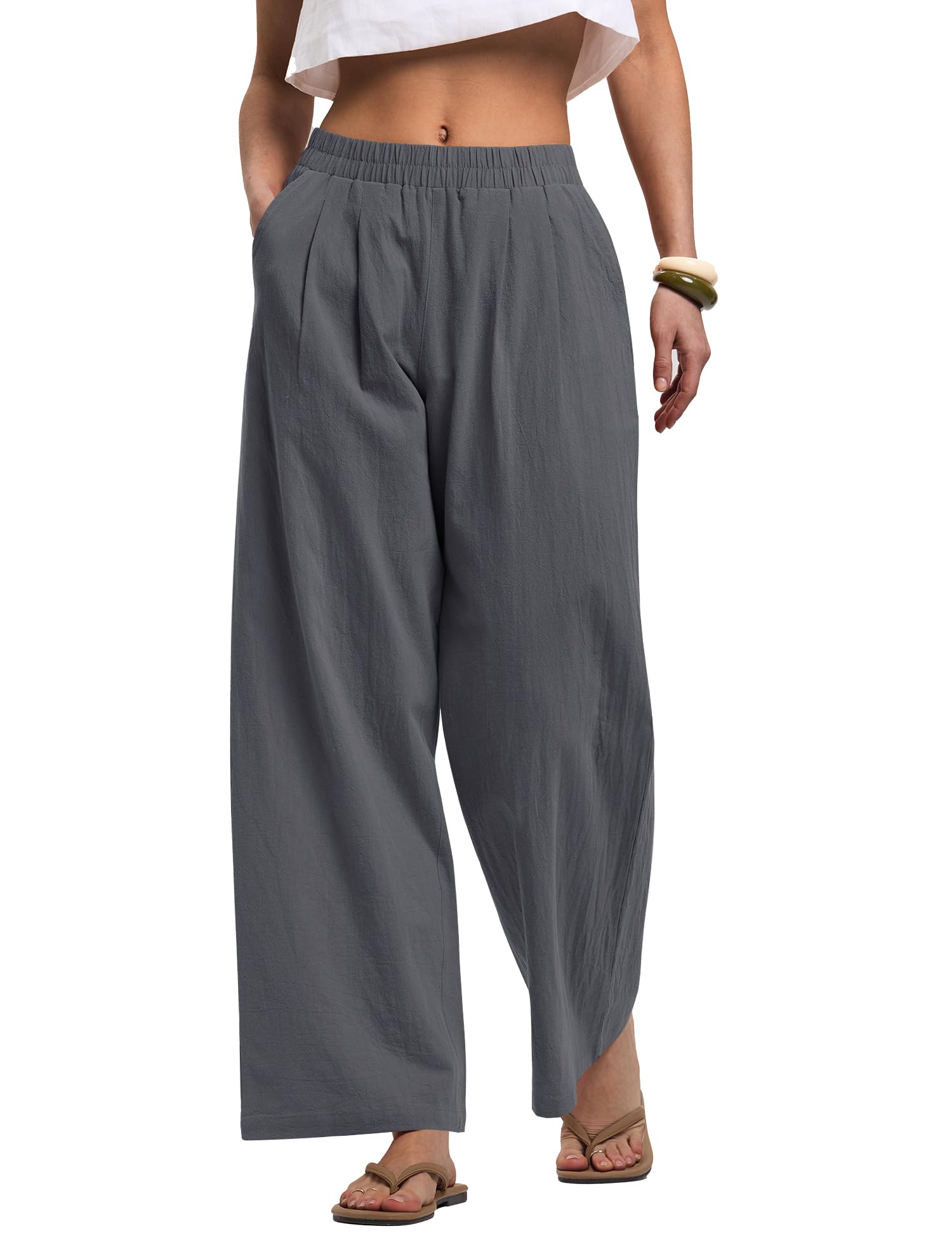 LOMON Cotton Linen Pants Women Wide Leg Palazzo Pants Beach Vacation Outfits Summer 2026 Flowy Clothes Trousers with Pockets