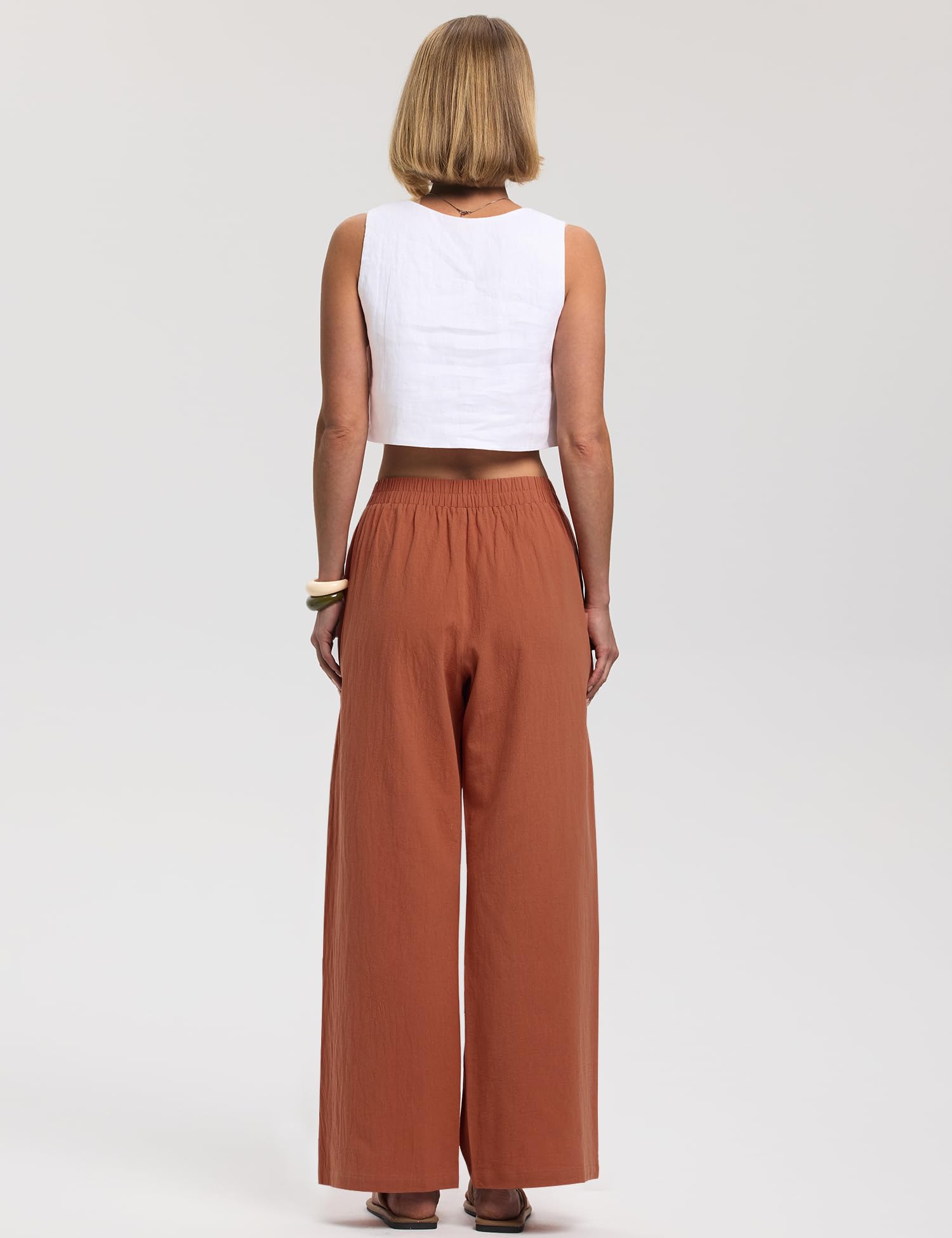 LOMON Cotton Linen Pants Women Wide Leg Palazzo Pants Beach Vacation Outfits Summer 2026 Flowy Clothes Trousers with Pockets