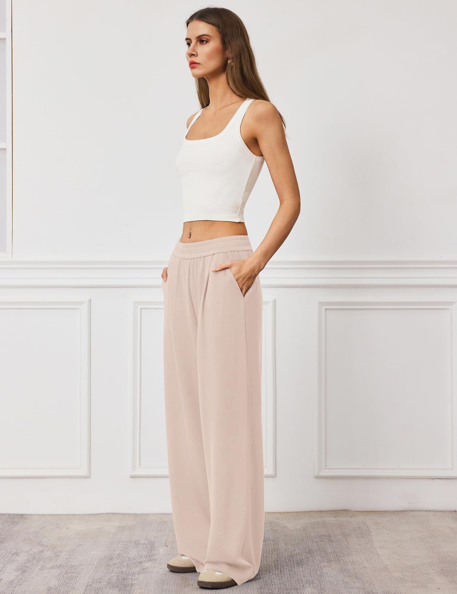 LOMON Womens Wide Leg Pants Travel Casual Lounge High Waist Flowy Palazzo Pants with Pocket Loose Spring Summer Clothing