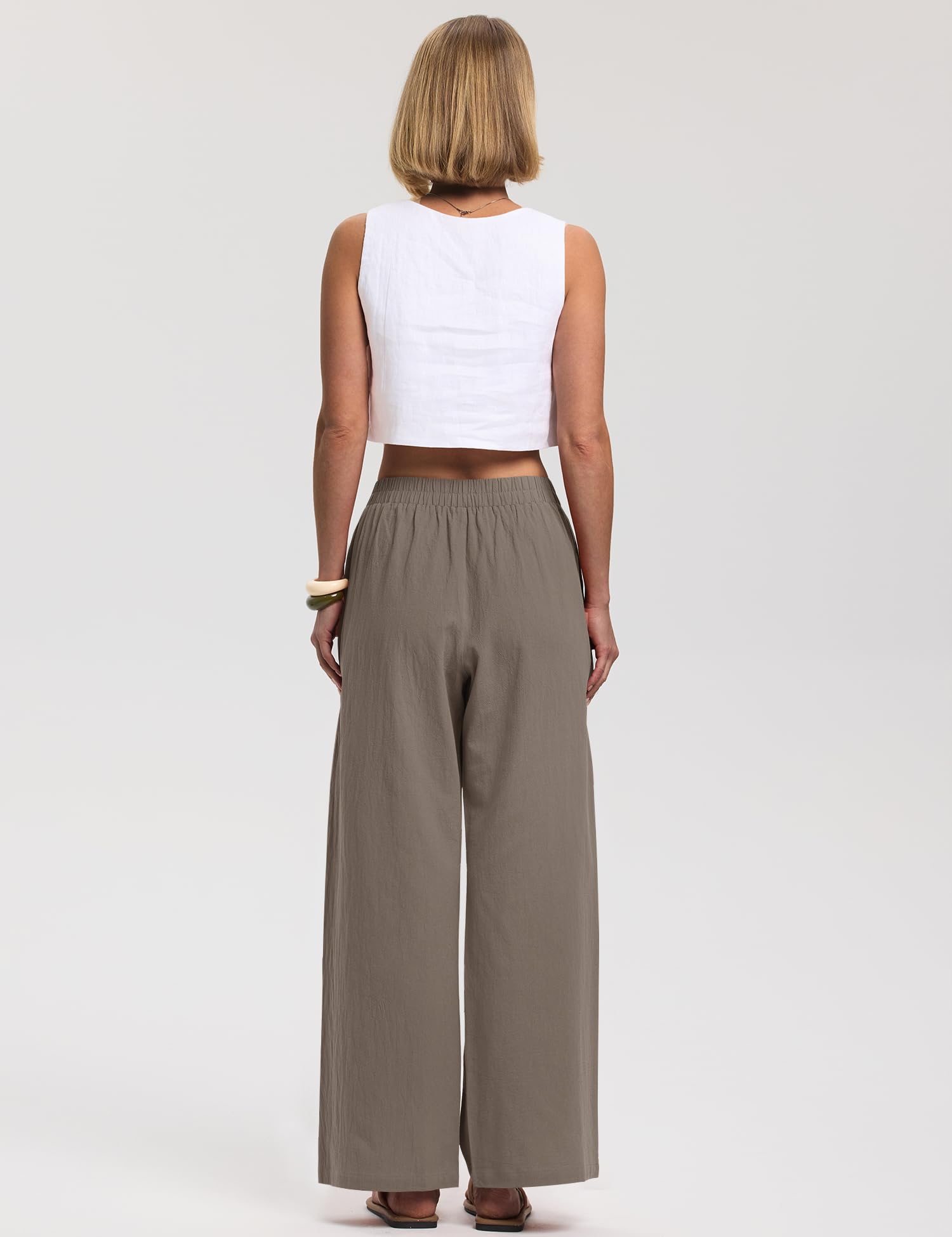 LOMON Cotton Linen Pants Women Wide Leg Palazzo Pants Beach Vacation Outfits Summer 2026 Flowy Clothes Trousers with Pockets