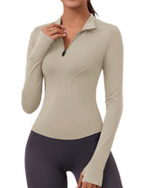 LOMON Womens Long Sleeve Workout Tops Quick Dry Quarter Zip Pullover Crop Yoga Athletic Slim Fit Shirts