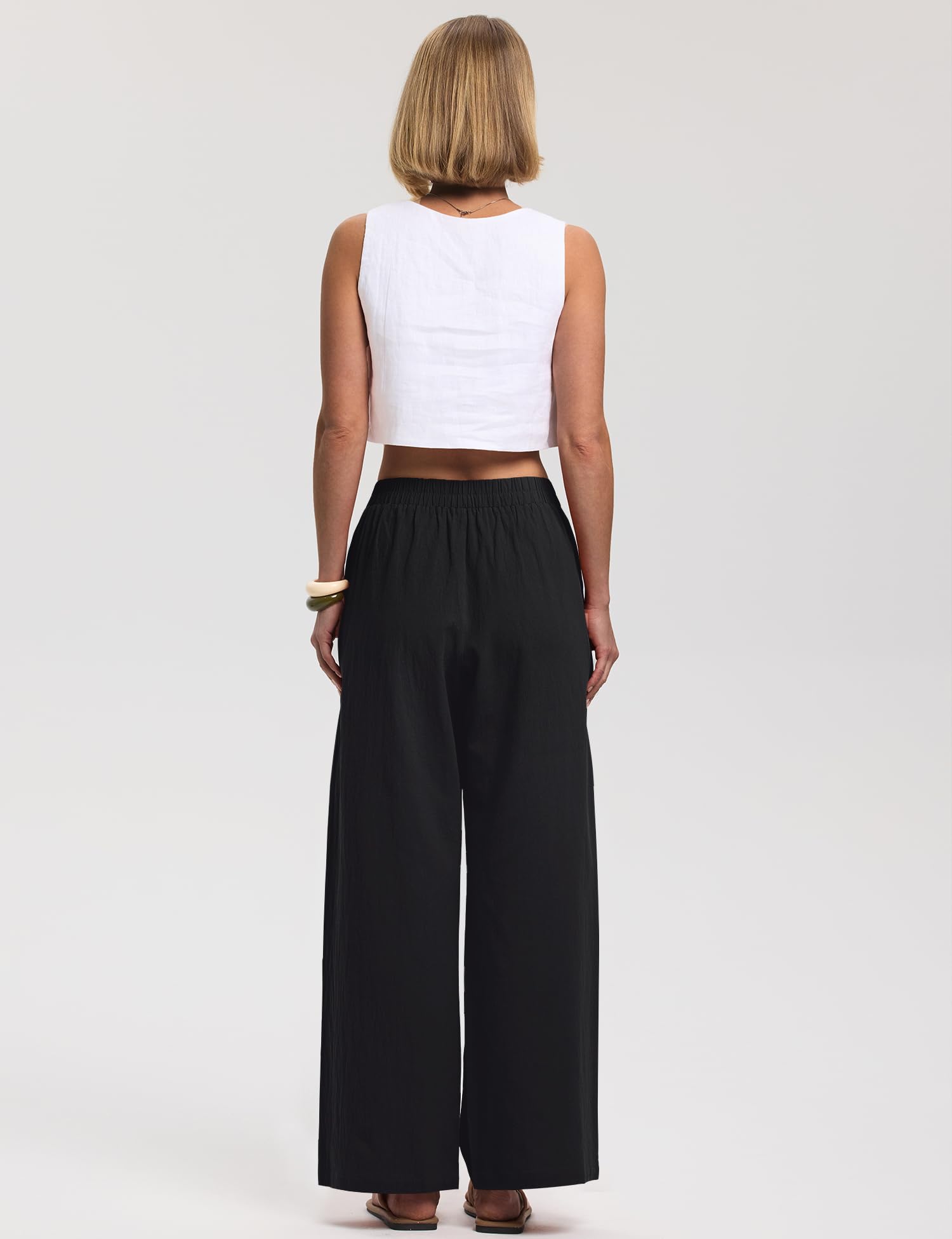 LOMON Cotton Linen Pants Women Wide Leg Palazzo Pants Beach Vacation Outfits Summer 2026 Flowy Clothes Trousers with Pockets