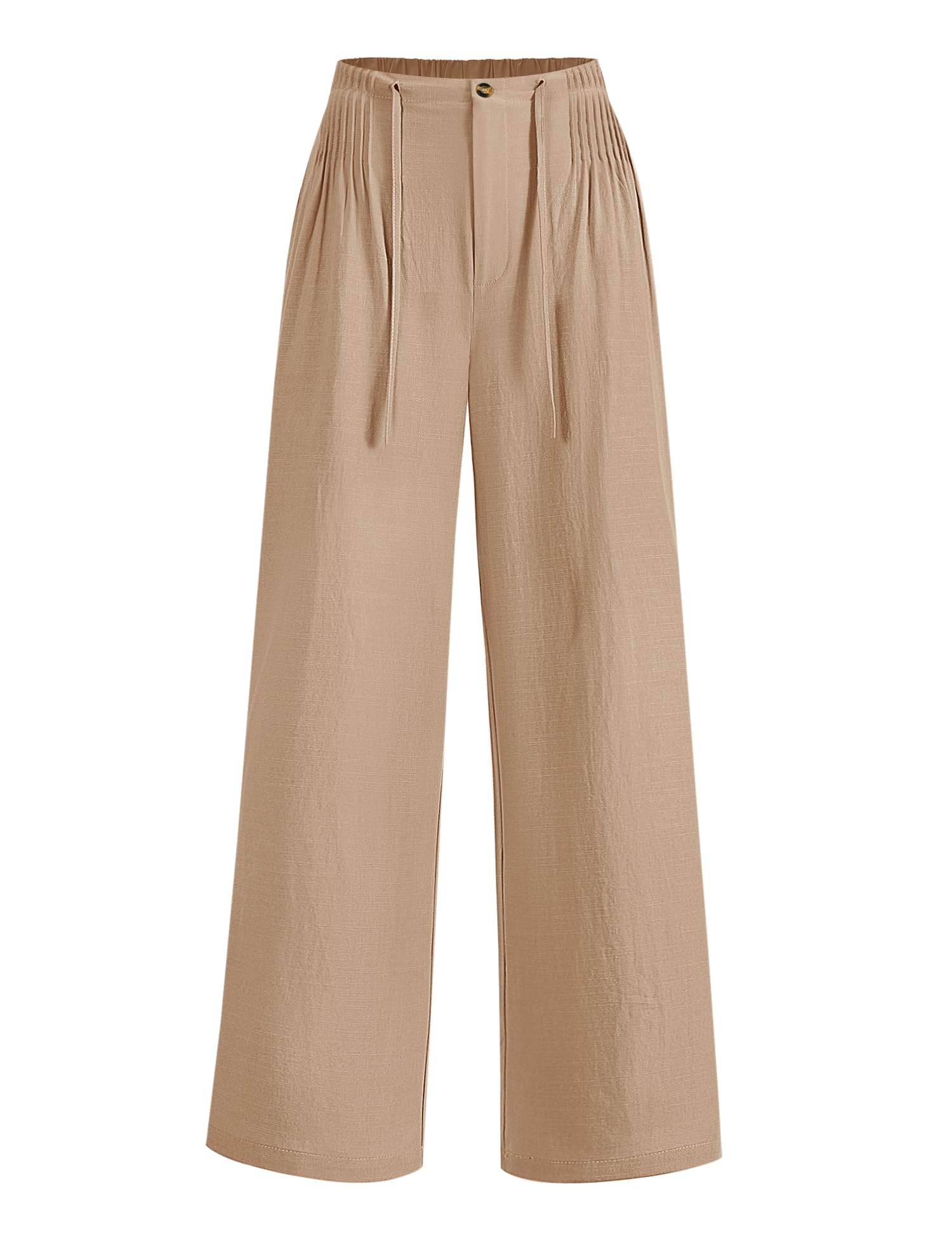 LOMON Womens Linen Pants Summer Wide Leg Cotton Pants Drawstring Elastic Waist Casual Loose Slacks Work Trousers with Pockets
