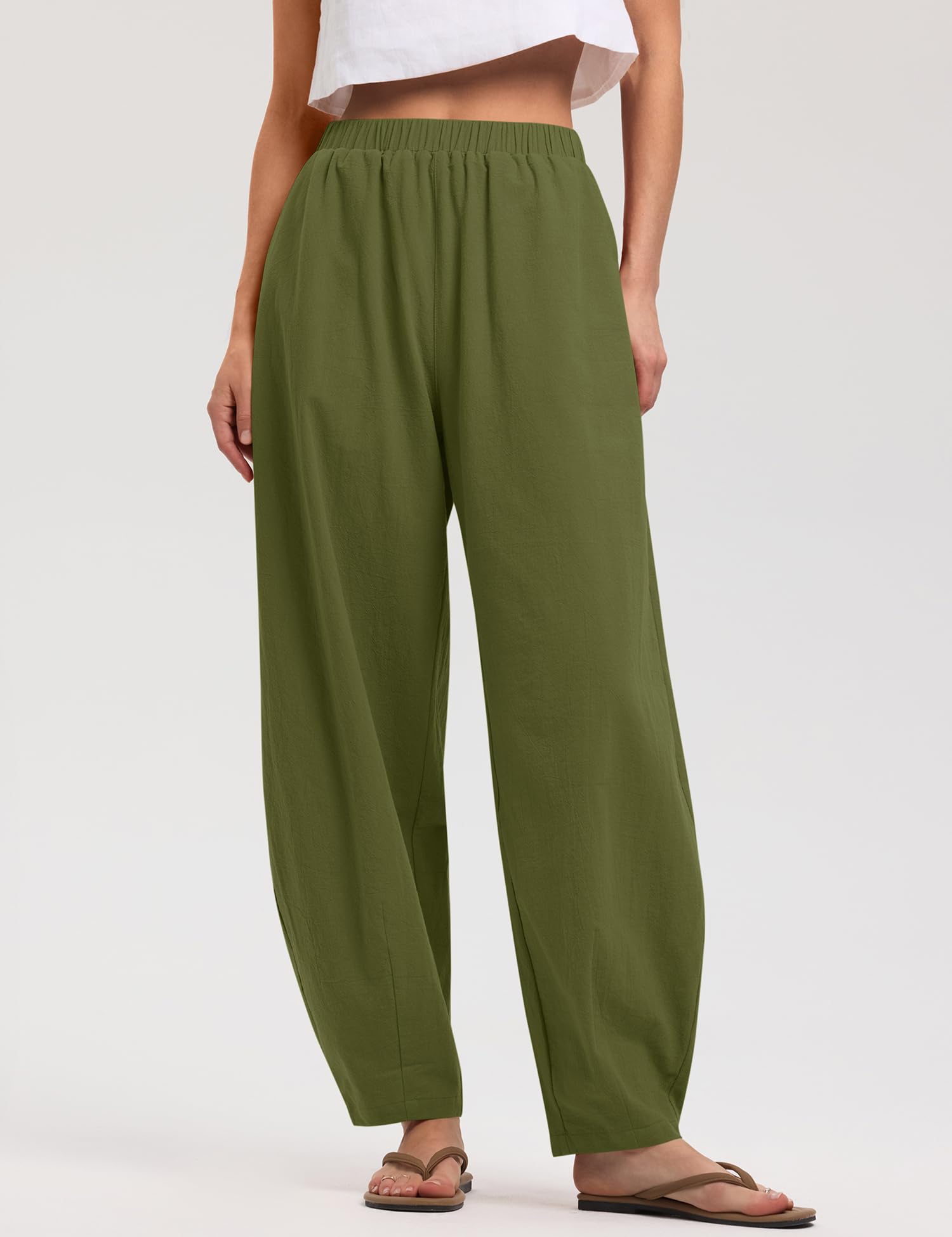 LOMON Linen Barrel Pants Women Wide Leg Palazzo Summer Baggy Harem Pants Boho Casual Trousers with Pockets Beach Vacation