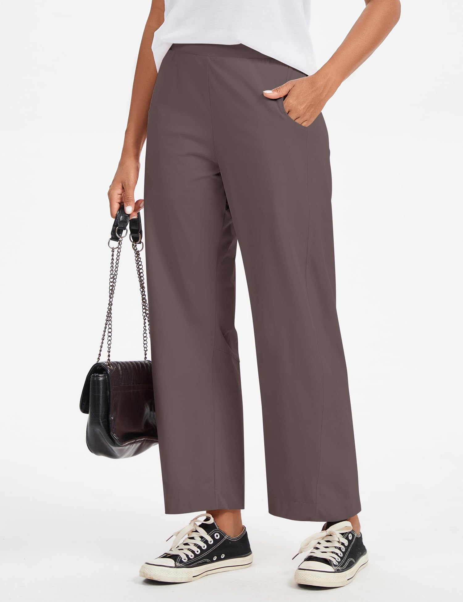 LOMON Wide Leg Barrel Pants for Women 27" Work Dress Casual Golf Loose Fit Crop Ankle Palazzo Slacks with Pockets Spring 2026
