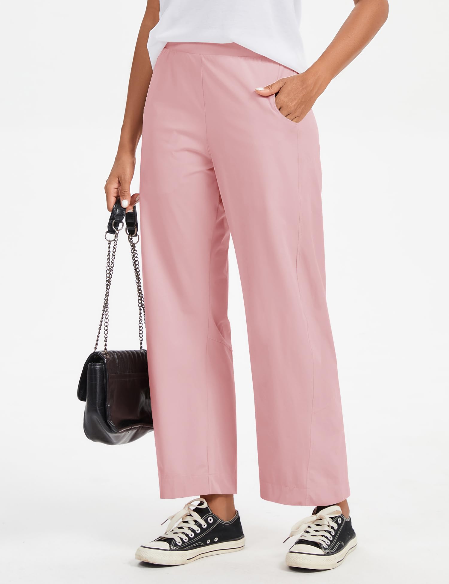 LOMON Wide Leg Barrel Pants for Women 27" Work Dress Casual Golf Loose Fit Crop Ankle Palazzo Slacks with Pockets Spring 2026