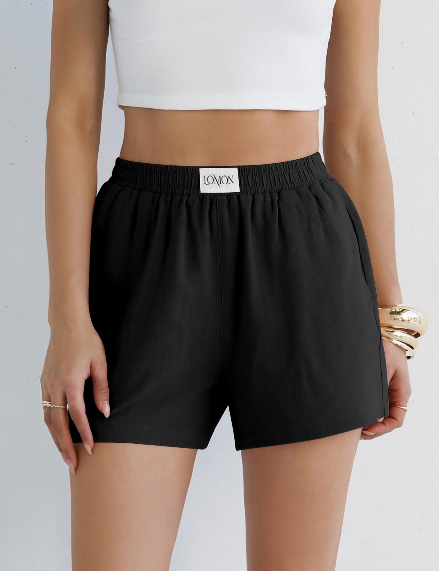 LOMON Linen Shorts for Women Summer Beach Casual Shorts Comfy Lightweight Vacation Cruise Outfits Lounge Pants with Pockets