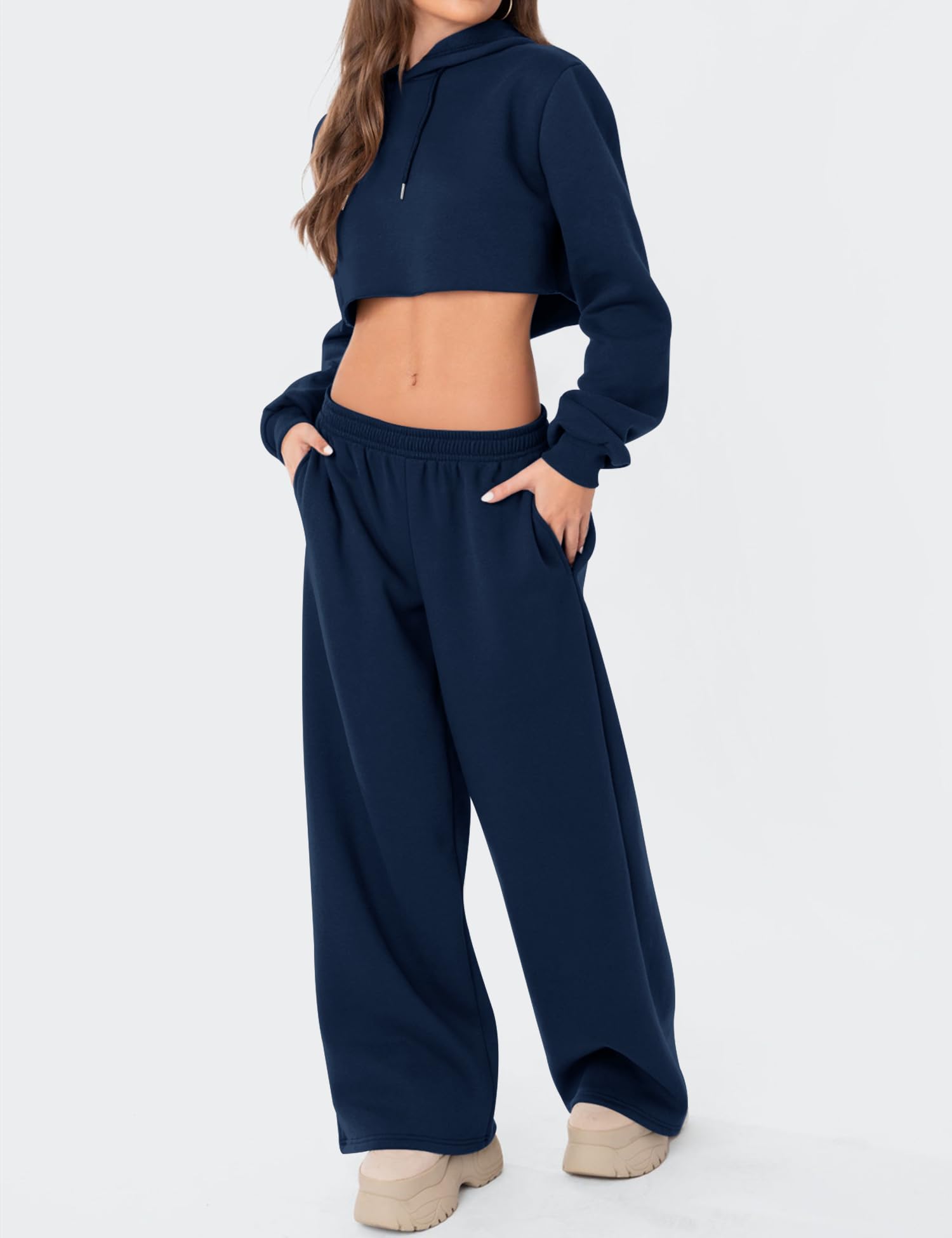 LOMON Wide Leg Sweatpants Women Fleece Sweat Pants Fall Spring Clothes 2026 Teen Girl Baggy Jogger Sweatpant with Pockets