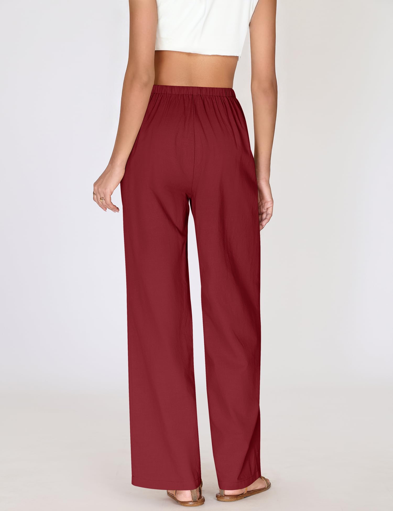 LOMON Womens Linen Pants Summer Wide Leg Cotton Pants Drawstring Elastic Waist Casual Loose Slacks Work Trousers with Pockets