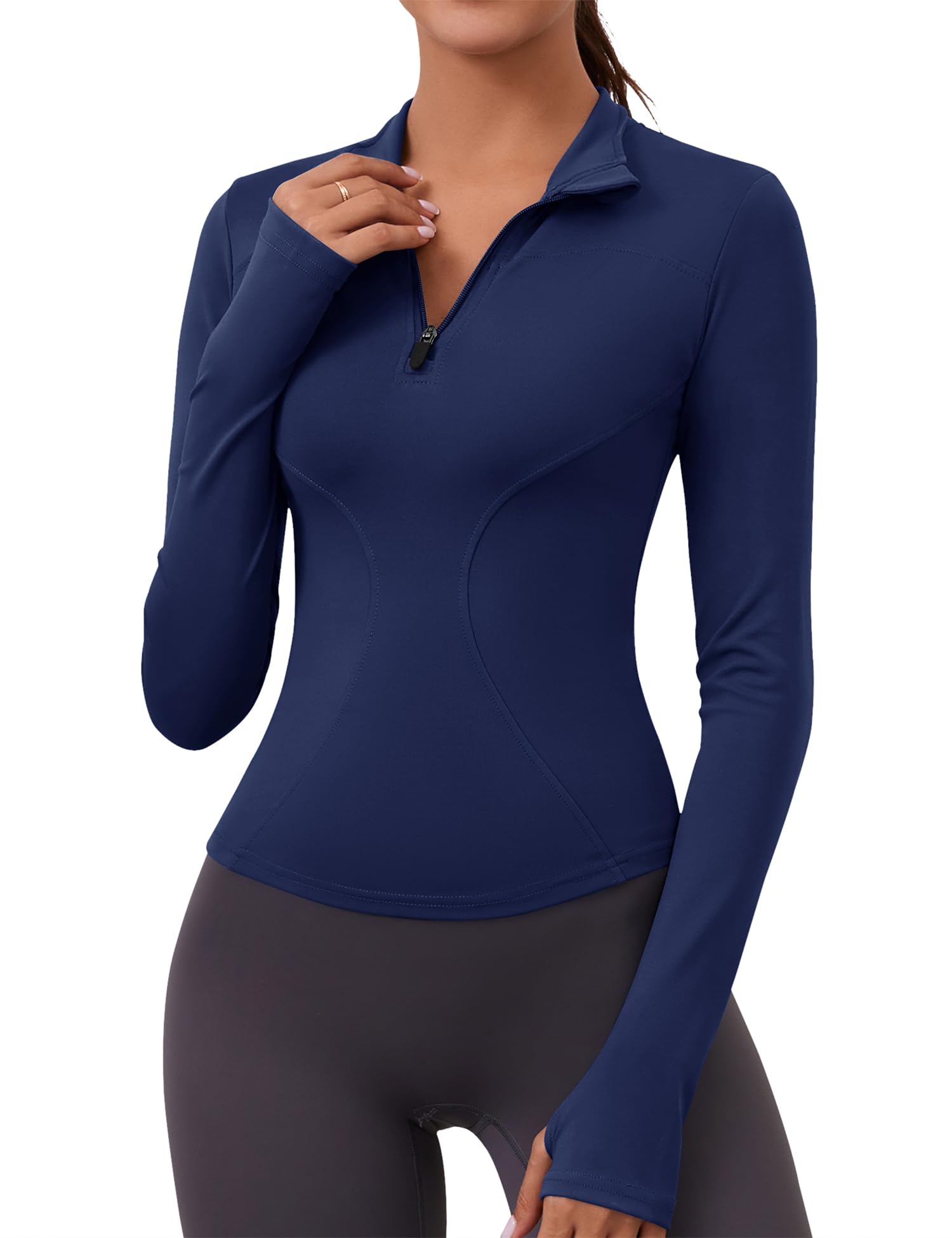 LOMON Womens Long Sleeve Workout Tops Quick Dry Quarter Zip Pullover Crop Yoga Athletic Slim Fit Shirts