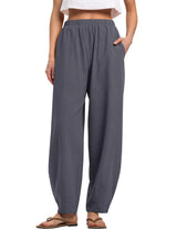 LOMON Linen Barrel Pants Women Wide Leg Palazzo Summer Baggy Harem Pants Boho Casual Trousers with Pockets Beach Vacation