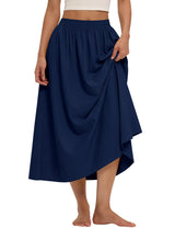 LOMON Midi Skirts for Women A-Line Cotton Flowy Maxi Skirt Boho Summer Beach Casual Elastic Waist Dress Outfit with Pockets