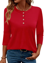 LOMON 3/4 Length Sleeve Womens Tops Dressy Casual Crewneck Pullover Tunics Summer Cute Blouses Fashion 2025 Tees Shirts
