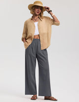 LOMON Cotton Linen Pants Women Wide Leg Palazzo Pants Beach Vacation Outfits Summer 2026 Flowy Clothes Trousers with Pockets