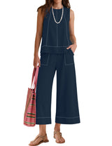 LOMON Two Piece Sets for Women Summer Outfits Sleeveless Tank Tops Wide Leg Crop Pants Matching Lounge Vacation Travel