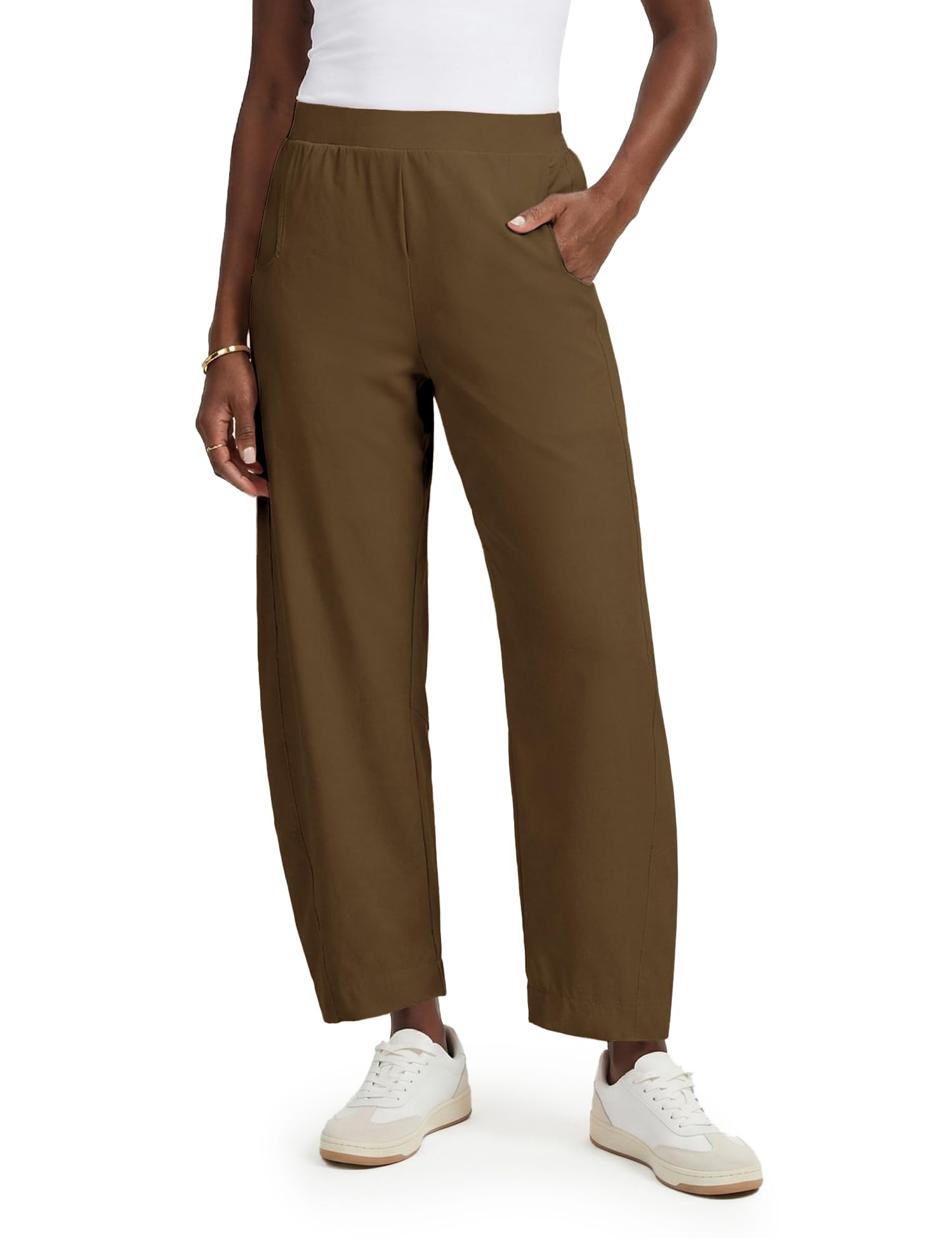 LOMON Wide Leg Barrel Pants for Women 27" Work Dress Casual Golf Loose Fit Crop Ankle Palazzo Slacks with Pockets Spring 2026