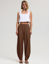 LOMON Linen Barrel Pants Women Wide Leg Palazzo Summer Baggy Harem Pants Boho Casual Trousers with Pockets Beach Vacation