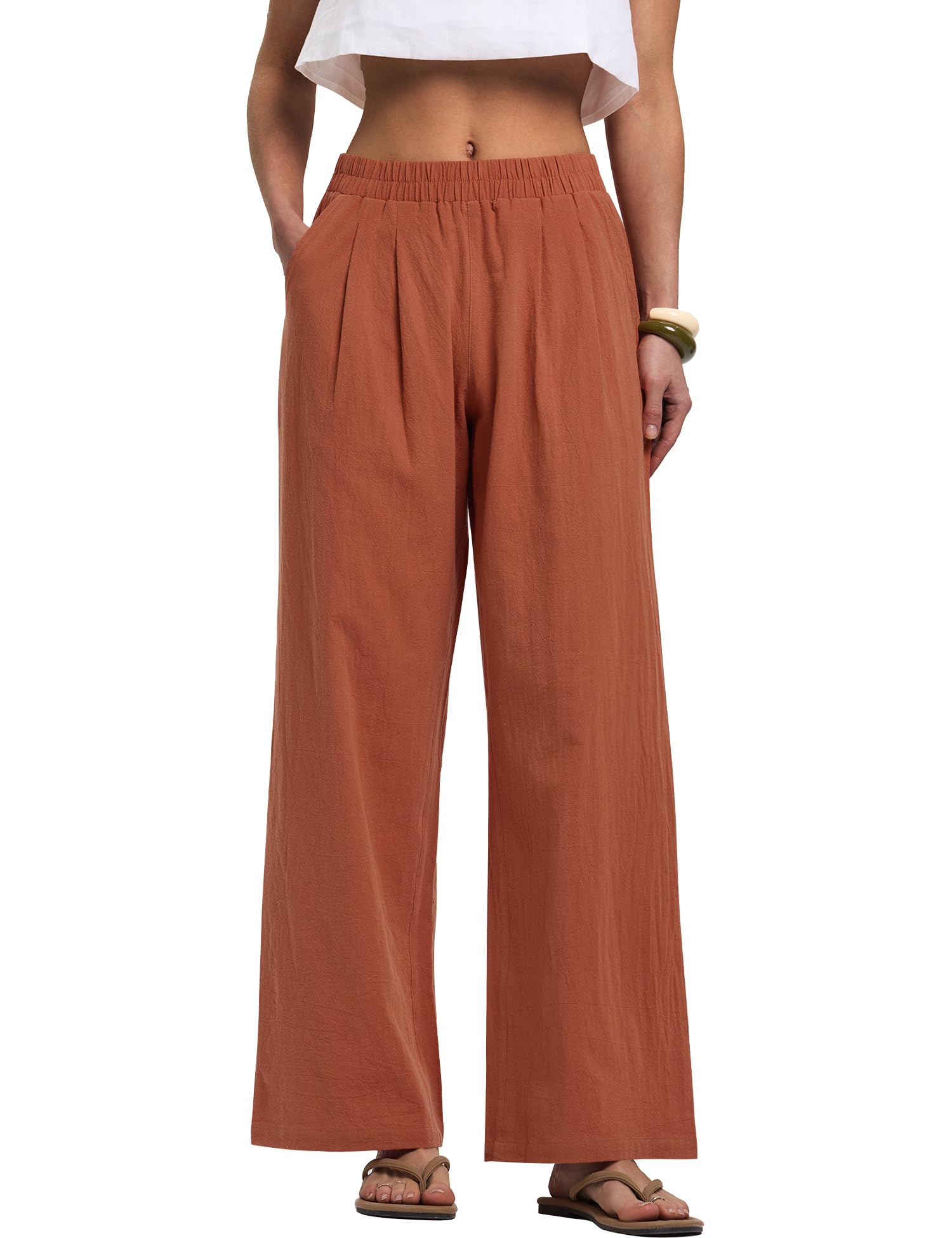 LOMON Cotton Linen Pants Women Wide Leg Palazzo Pants Beach Vacation Outfits Summer 2026 Flowy Clothes Trousers with Pockets