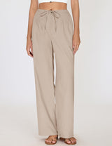 LOMON Womens Linen Pants Summer Wide Leg Cotton Pants Drawstring Elastic Waist Casual Loose Slacks Work Trousers with Pockets