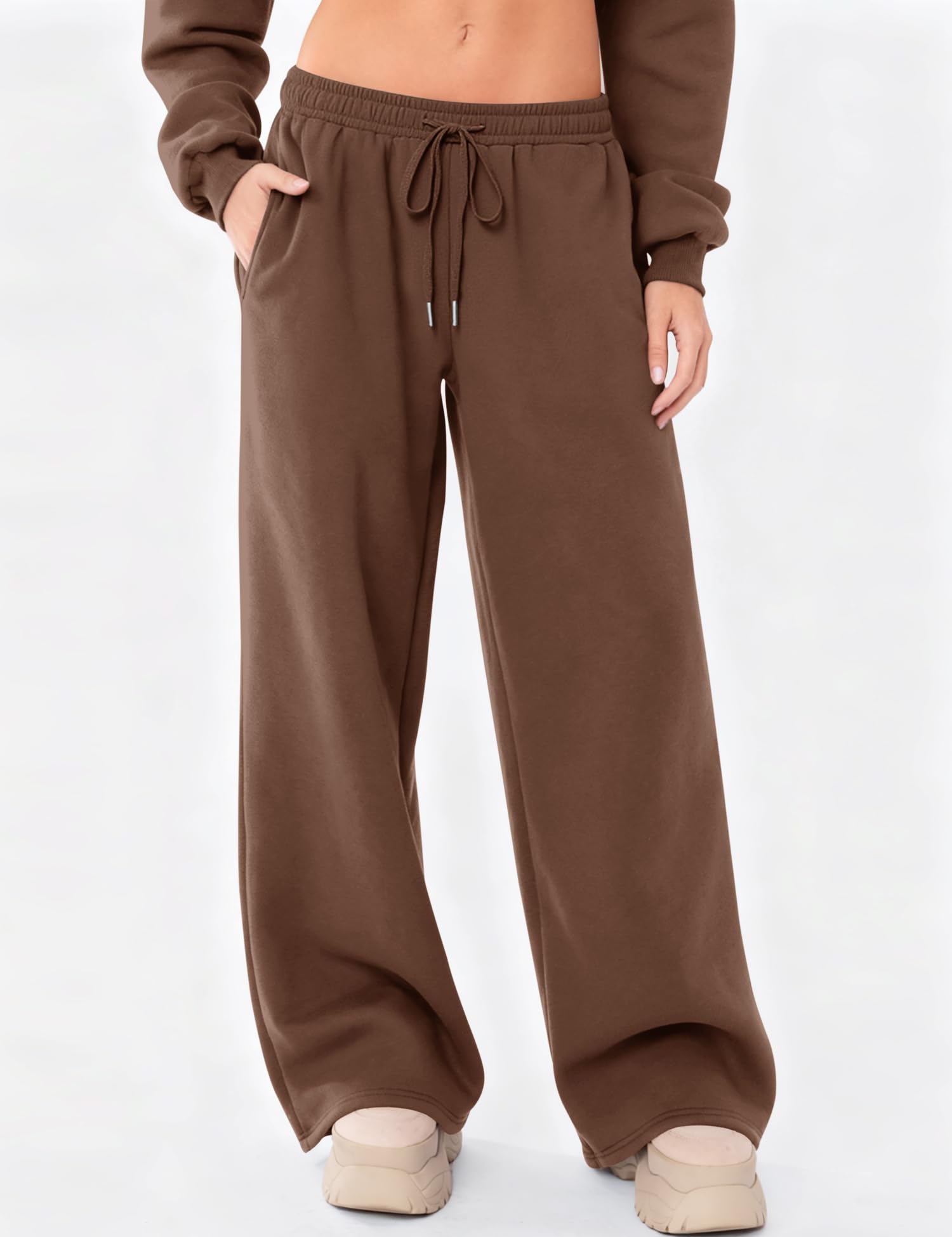 LOMON Women's Sweatpants Wide Leg Fleece Lined Sweat Pants Spring Winter Clothes 2026 Baggy Drawstring Joggers with Pockets