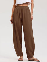 LOMON Linen Barrel Pants Women Wide Leg Palazzo Summer Baggy Harem Pants Boho Casual Trousers with Pockets Beach Vacation