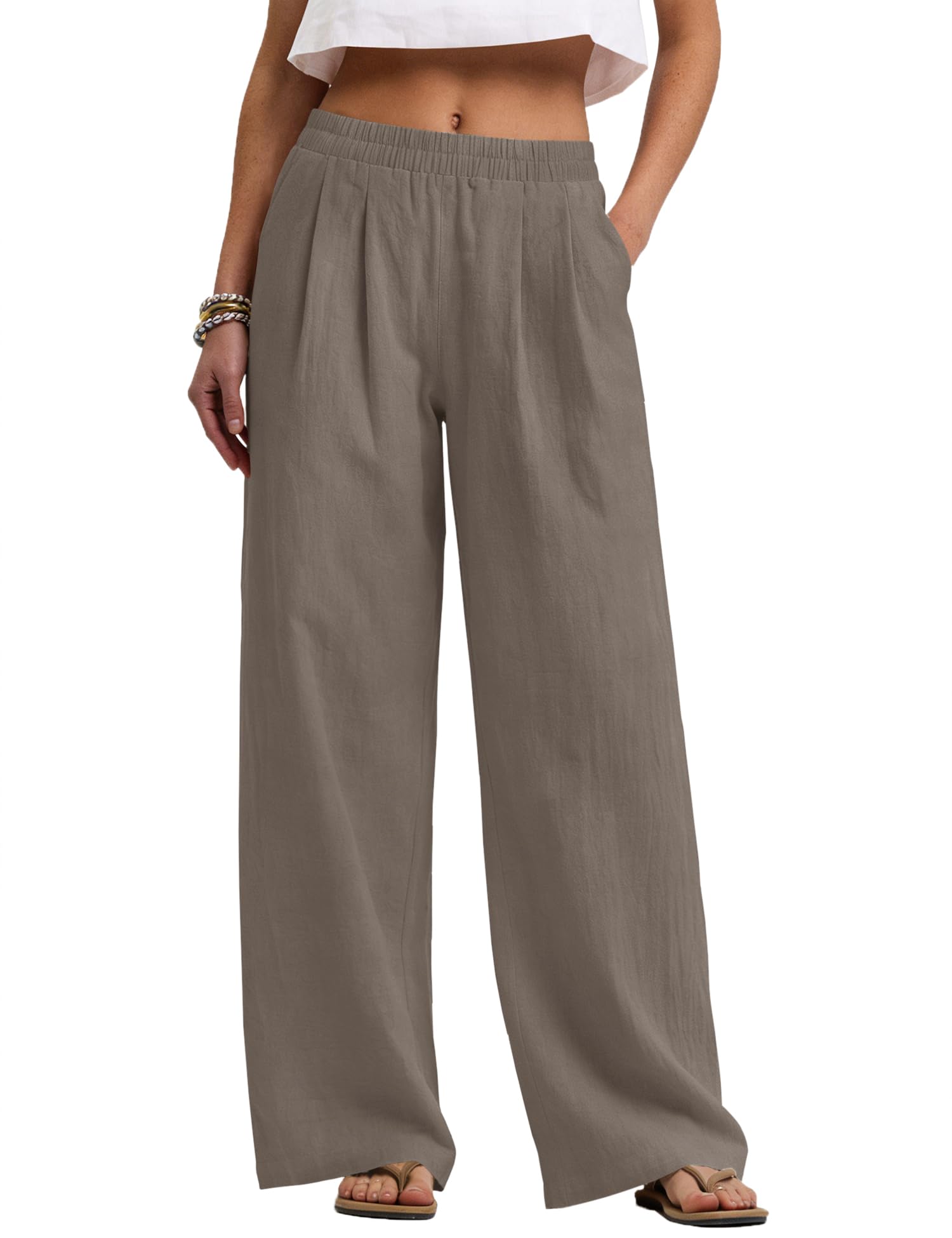 LOMON Cotton Linen Pants Women Wide Leg Palazzo Pants Beach Vacation Outfits Summer 2026 Flowy Clothes Trousers with Pockets